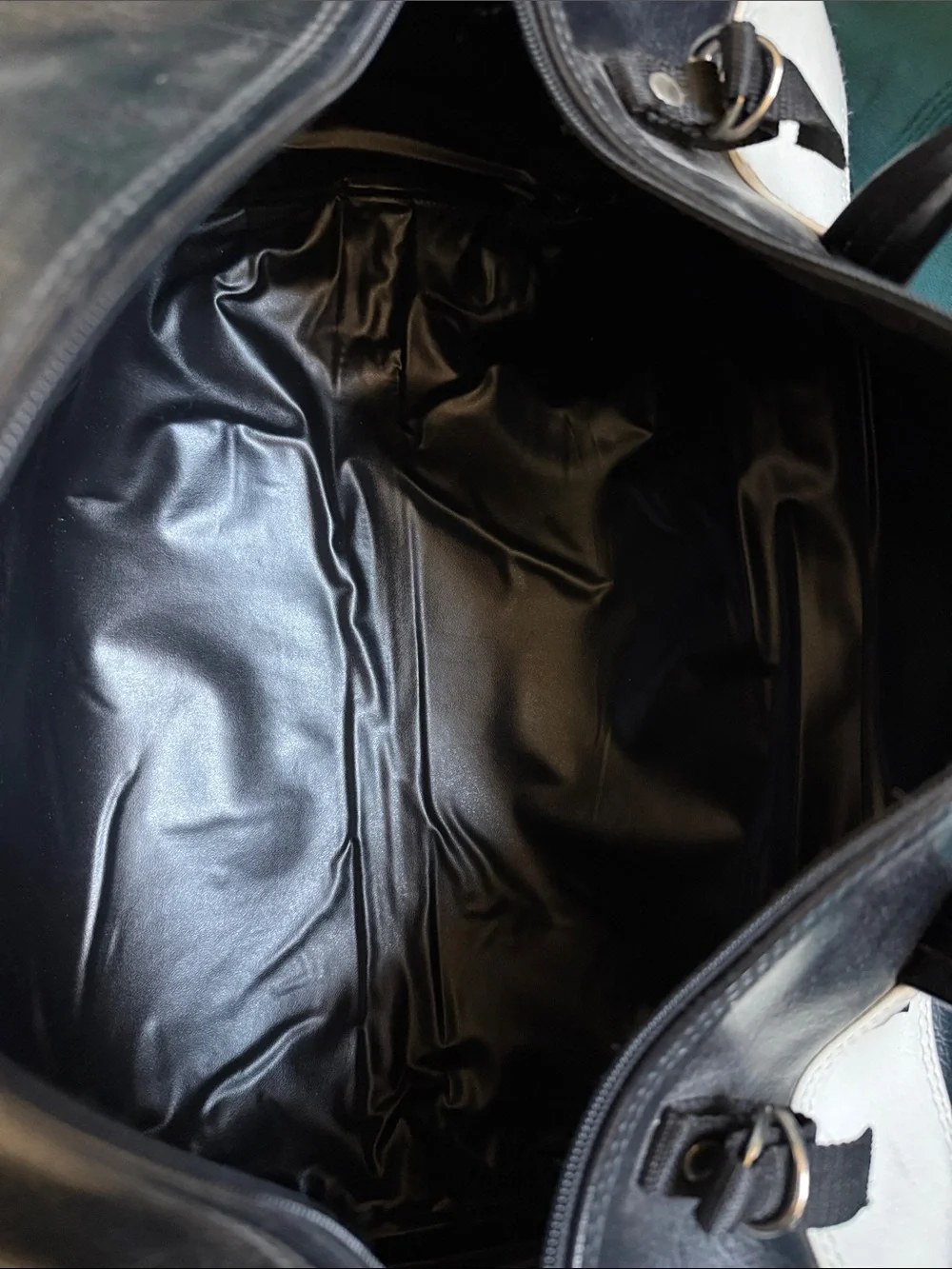 POLICE  Black and White Duffel Bag with Bold Lettering